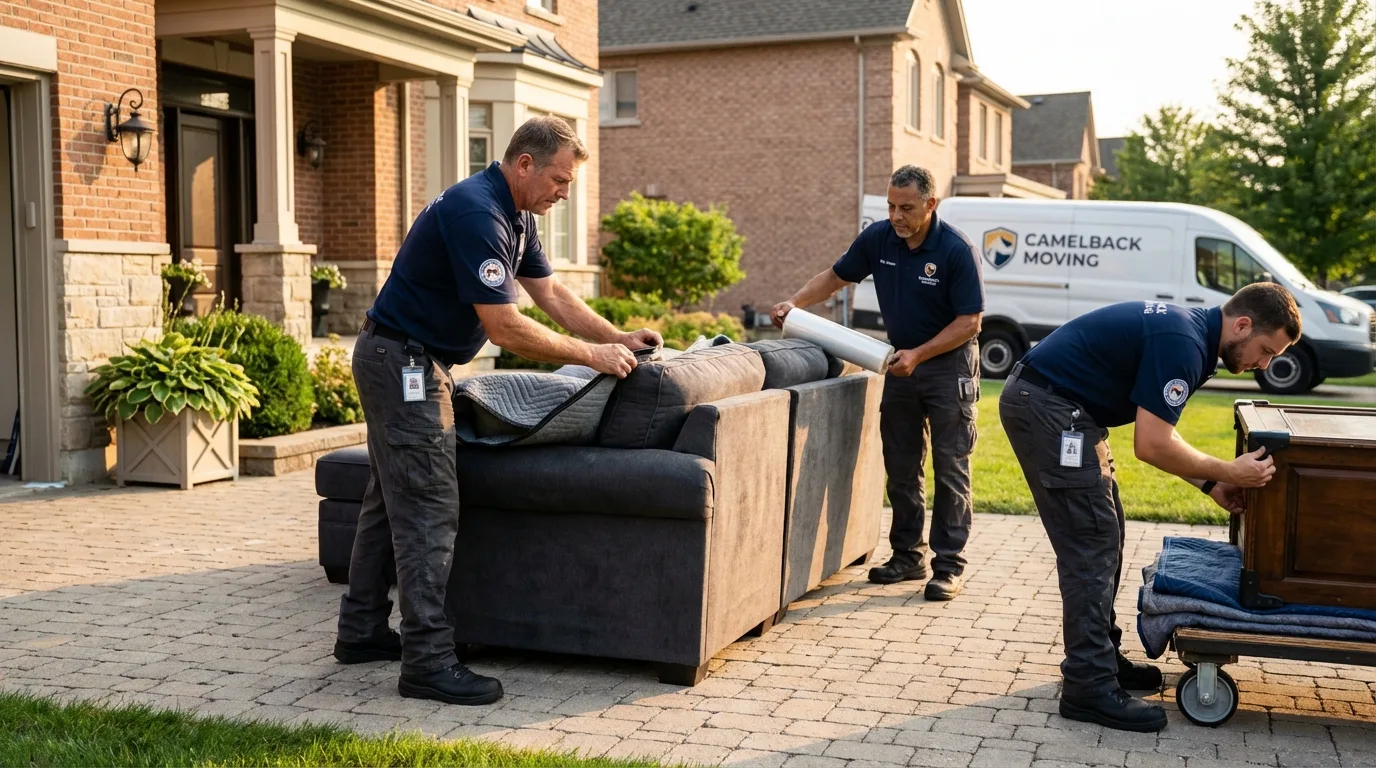 Large estate moving crew wrapping furniture in Temple, NH